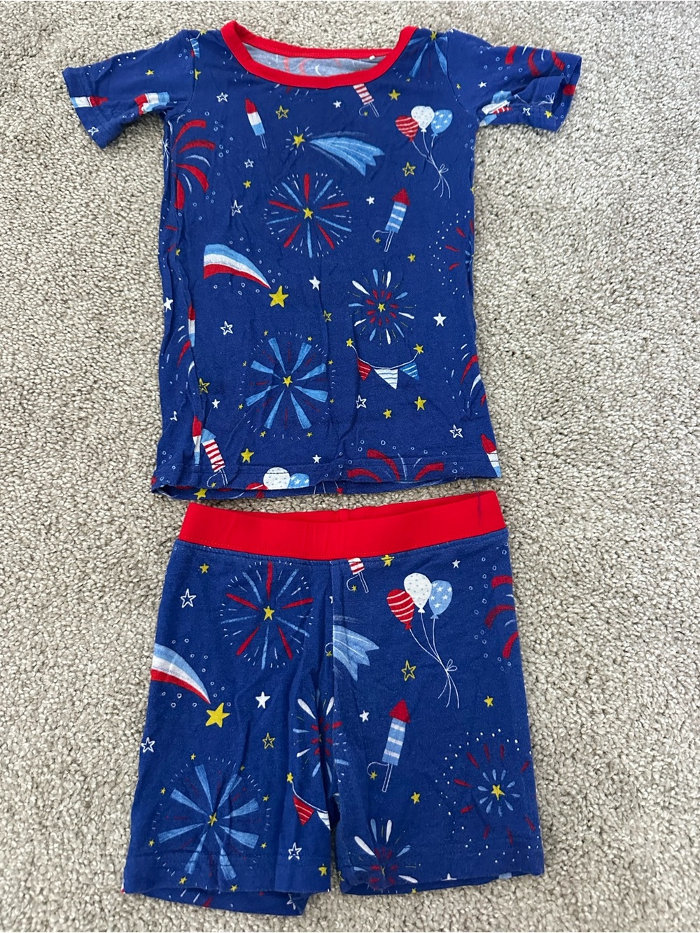 Little Sleepies Navy Blue Fireworks Pajama Set with Red Trim